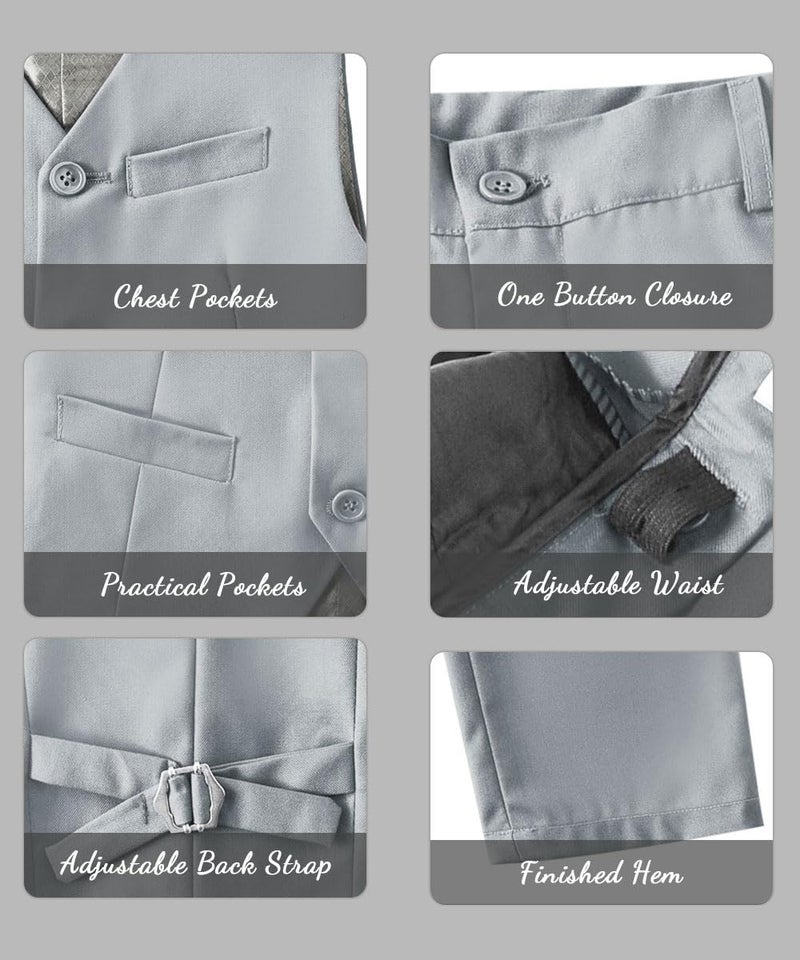 SaiLiiny Kids Suits for Boys Wedding Dresswear Toddler Suit Vest and Pants Sets for Boy Size 4T Gray - Image 5
